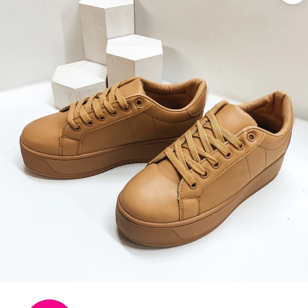 EUC Qupid Tan Platform Sneakers Womens Size‎ 36 Boutique